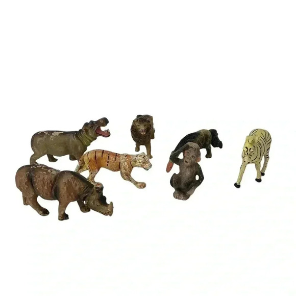 VINTAGE 1970s? HANDMADE HAND-PAINTED AFRICAN CLAY SAFARI ANIMAL FIGURINES SET - Picture 2 of 15